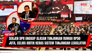 Doc. Ilustrasi Sekretaris Jenderal DPR RI, Indra Iskandar (lingkaran atas), memberikan penjelasan terkait tunjangan rumah anggota DPR sebesar Rp50 juta per bulan. Sementara itu, Direktur Kebijakan Publik Celios, Media Wahyudi Askar (lingkaran bawah), melontarkan kritik tajam atas sistem tunjangan legislatif yang dinilai tidak adil dan menimbulkan ketimpangan sosial. (NR – kawanajrinews.com).