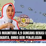 Doc. Kepala BMKG Prof. Dwi Korita Karnawati memberikan penjelasan terkait gempa bumi berkekuatan magnitudo 4,9 yang mengguncang wilayah Bekasi dan Purwakarta pada Rabu (20/8/2025) malam. BMKG menegaskan gempa terjadi akibat aktivitas sesar naik di busur belakang Jawa Barat dan mengimbau masyarakat tetap tenang serta waspada terhadap kemungkinan gempa susulan. (Sumber Foto: BMKG).