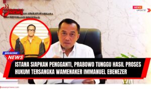 Doc. Menteri Sekretaris Negara Prasetyo Hadi saat memberikan keterangan pers. Pada lingkaran merah, Wakil Menteri Ketenagakerjaan Immanuel Ebenezer. Catatan: Foto ini hanya merupakan ilustrasi dan tidak diambil pada saat Menteri Sekretaris Negara menyampaikan pernyataan resmi terkait kasus hukum Immanuel Ebenezer. (NR – kawanjarinews.com).