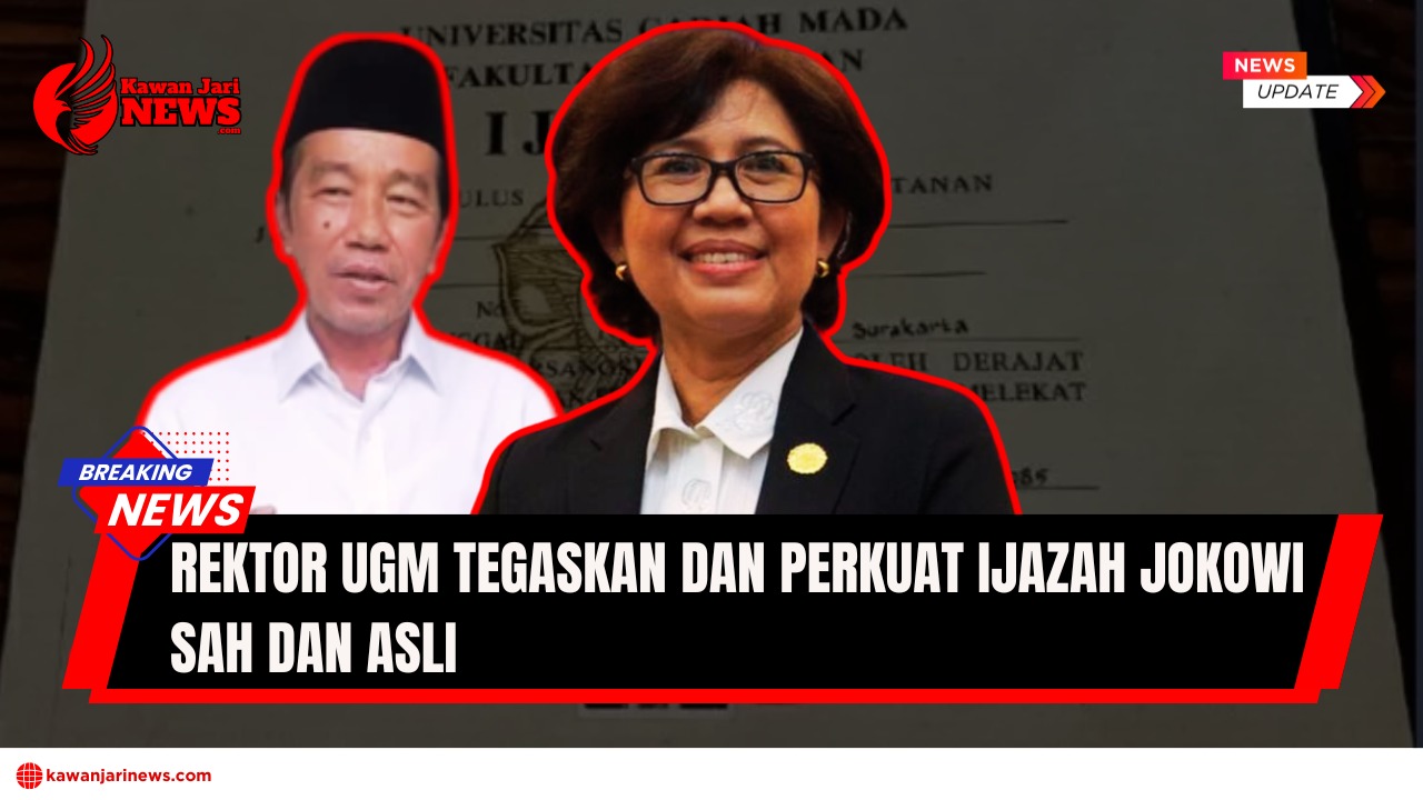 Doc. Presiden Ke-7 Joko Widodo (kiri) dan Rektor Universitas Gadjah Mada (UGM) Ova Emilia (kanan). Catatan: Foto ini merupakan ilustrasi dan tidak diambil pada saat pernyataan resmi terkait klarifikasi ijazah Jokowi. (NR – kawanjarinews.com).
