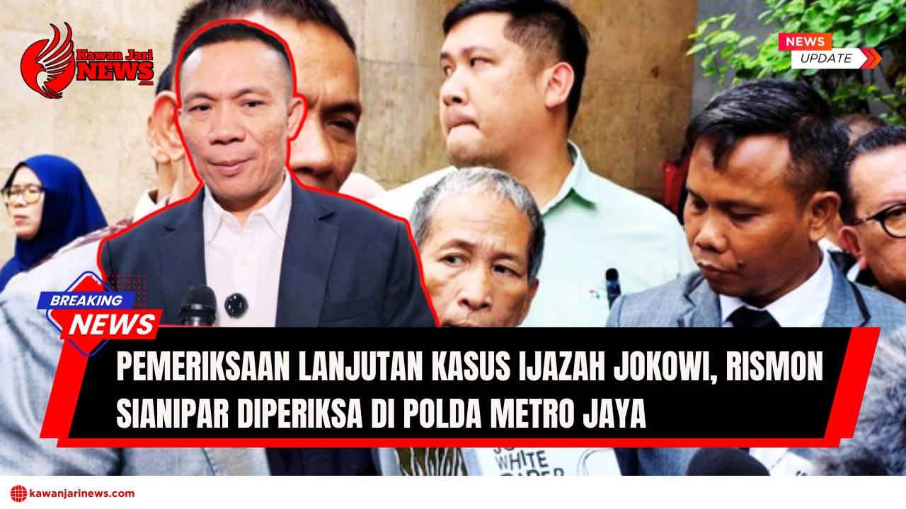 Doc. Rismon Sianipar didampingi kuasa hukumnya, Ahmad Khozinudin, usai menjalani pemeriksaan lanjutan terkait kasus dugaan ketidakabsahan ijazah Presiden Joko Widodo di Polda Metro Jaya, Jakarta, Senin (25/8/2025). Pemeriksaan ini menjadi bagian dari upaya penyidik untuk menelusuri bukti dan keterangan saksi dalam penyidikan kasus yang tengah menjadi perhatian publik. (NR – kawanjarinews.com).