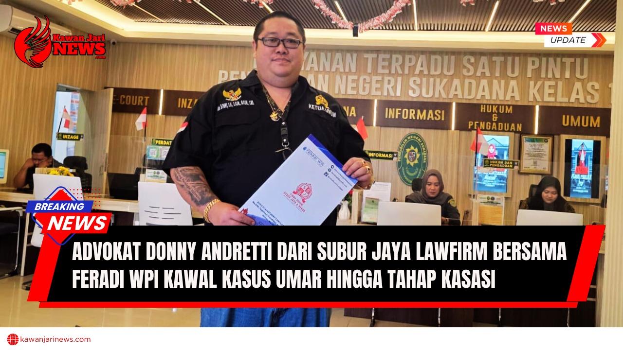 Doc. Advokat Donny Andretti, S.H., S.Kom., M.Kom., CMD., C.PFW., C.MDF., dari Kantor Hukum Subur Jaya & Rekan sekaligus Ketua Umum FERADI WPI, saat mengajukan permohonan kasasi atas kasus M. Umar di Pengadilan Negeri Sukadana, Lampung Timur, Selasa (26/8/2025). (Foto: FERADI WPI Official).