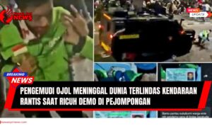 Doc. Seorang pengemudi ojek online (ojol) meninggal dunia usai terlindas kendaraan taktis (rantis) saat kericuhan demonstrasi di kawasan Pejompongan, Jakarta Pusat, Kamis (28/8/2025). Insiden ini terjadi ketika aparat berusaha membubarkan massa aksi yang meluas hingga jalur kereta api di sekitar lokasi. (NR – KawanJariNews.com).