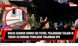 Doc. Suasana sekitar rumah anggota DPR RI Eko Patrio di kawasan Kuningan, Jakarta Selatan, saat kerusuhan massa pada Sabtu malam (30/8). Dalam kolase lingkaran terlihat salah satu sudut rumah yang dicoret-coret oleh massa, menggambarkan amarah dan ketidakpuasan warga terhadap kebijakan tunjangan DPR. (NR – KawanJariNews.com).