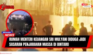 Doc. Situasi rumah Menteri Keuangan Sri Mulyani di Bintaro saat kejadian dugaan penjarahan massa. Dalam klise lingkaran tampak kondisi rumah Sri Mulyani setelah kejadian. (NR – KawanJariNews.com).
