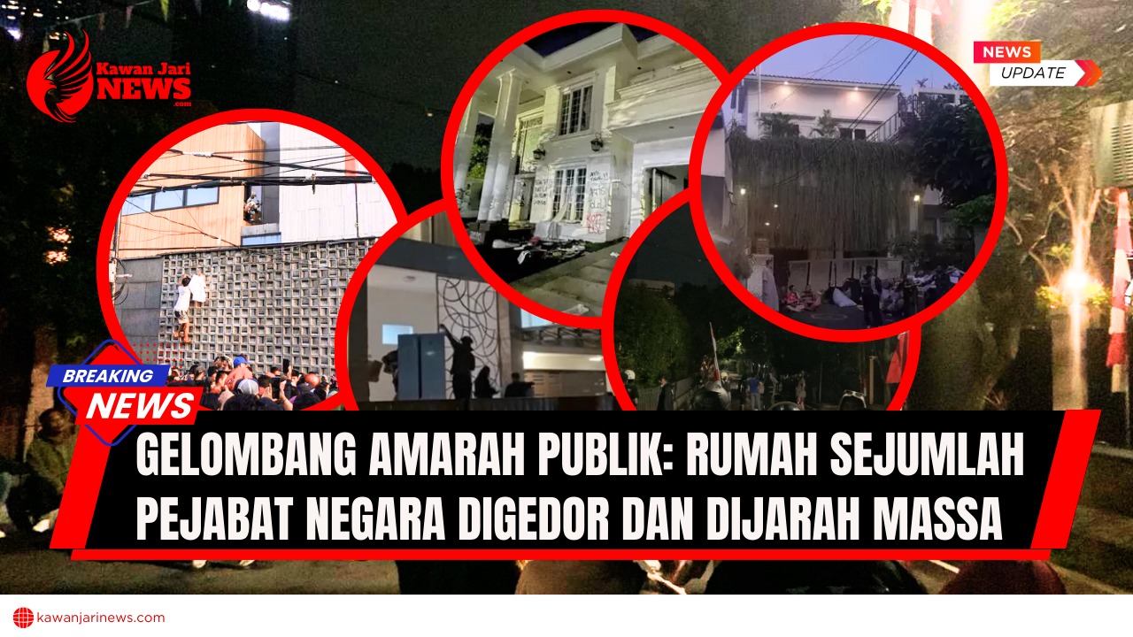 Doc. Suasana rumah sejumlah pejabat negara di Jakarta dan Tangerang Selatan yang digeruduk massa pada 30–31 Agustus 2025. Tampak pagar rumah rusak, kaca pecah, dan kondisi interior berantakan setelah aksi penjarahan. (NR – KawanJariNews.com).