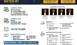 Doc. Poster resmi kegiatan Online Class Pendidikan Khusus Profesi Advokat (PKPA) & Ujian Profesi Advokat (UPA) Batch I hasil kerja sama FERADI WPI dengan Universitas Karya Husada Semarang. Program ini akan dilaksanakan secara daring pada 20–21 September 2025, 27–28 September 2025, dan Ujian Profesi Advokat pada 5 Oktober 2025. (Foto: FERADI WPI Official).