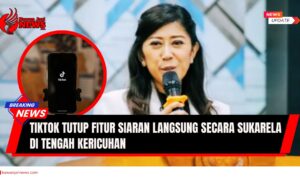 Doc. Ilustrasi Menteri Koordinator Bidang Digital dan Infrastruktur, Mutia Hafid, dengan latar utama wajahnya. Pada sisi lingkaran kecil terlihat sebuah telepon genggam menampilkan logo TikTok, menggambarkan fokus pembahasan terkait penutupan sementara fitur siaran langsung di platform TikTok. (NR – KawanjariNews).