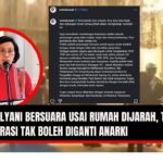 Doc. Ilustrasi foto Menteri Keuangan Sri Mulyani Indrawati dalam lingkaran (kiri) dan tangkapan layar unggahan pernyataan resmi melalui akun Instagram @smindrawati (kanan), usai rumahnya di kawasan Bintaro dijarah pada Minggu (31/8/2025). (NR – KawanJariNews.com).