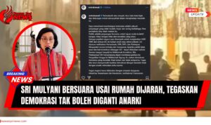 Doc. Ilustrasi foto Menteri Keuangan Sri Mulyani Indrawati dalam lingkaran (kiri) dan tangkapan layar unggahan pernyataan resmi melalui akun Instagram @smindrawati (kanan), usai rumahnya di kawasan Bintaro dijarah pada Minggu (31/8/2025). (NR – KawanJariNews.com).