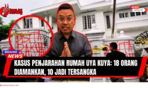 Doc. Rumah Uya Kuya di kawasan Jakarta Timur dipasang garis polisi dan diberi tanda sitaan usai aksi penjarahan pada Sabtu malam (30/8/2025). Polisi telah mengamankan 18 orang, dengan 10 di antaranya ditetapkan sebagai tersangka. (NR – KawanJariNews.com).