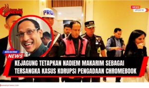 Doc. Mantan Menteri Pendidikan, Kebudayaan, Riset, dan Teknologi (Mendikbudristek) Nadiem Makarim resmi ditetapkan sebagai tersangka kasus dugaan korupsi pengadaan laptop Chromebook. Nadiem terlihat mengenakan rompi tahanan Kejaksaan Agung saat digiring penyidik menuju ruang pemeriksaan, Kamis (4/9/2025). (NR – KawanJariNew.com).