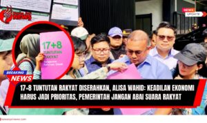 Doc. Sejumlah aktivis, tokoh masyarakat, dan influencer menyerahkan dokumen 17+8 Tuntutan Rakyat melalui Gerbang Pancasila DPR RI, Jakarta, Kamis (4/9/2025). Penyerahan tuntutan ini diterima langsung oleh perwakilan anggota DPR, dengan pesan agar pemerintah segera mewujudkan keadilan ekonomi dan tidak mengabaikan suara rakyat. (NR – KawanJariNews.com).