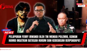 Doc. Ilustrasi: CEO Malaka Project Ferry Irwandi (kiri) dan Direktur Eksekutif Amnesty International Indonesia Usman Hamid (kanan) dengan latar belakang personel TNI saat mendatangi Mabes Polri. Isu ini memicu polemik publik terkait batasan kewenangan militer dan kebebasan berpendapat. (Ilustrasi: NR – KawanJariNews.com).