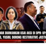 Doc. Latar belakang suasana kunjungan Yusril ke Polda Metro Jaya pada Selasa, 9 September 2025. Pada sisi kiri tampak kloase Delpedro (ilustrasi, bukan diambil pada saat kunjungan), sementara di sisi kanan ditampilkan kloase Komisioner KPAI (ilustrasi). (NR – KawanJariNews.com).