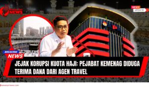 Doc. Ilustrasi pemberitaan dugaan korupsi kuota haji. Latar belakang menampilkan suasana Kakbah di Masjidil Haram serta Gedung Merah Putih KPK. Figur dalam gambar adalah Direktur Penyidikan KPK, Asep Guntur Rahayu, ditampilkan hanya sebagai ilustrasi pemberitaan, bukan pada saat memberikan pernyataan resmi terkait kasus ini. (NR – KawanJariNews.com).