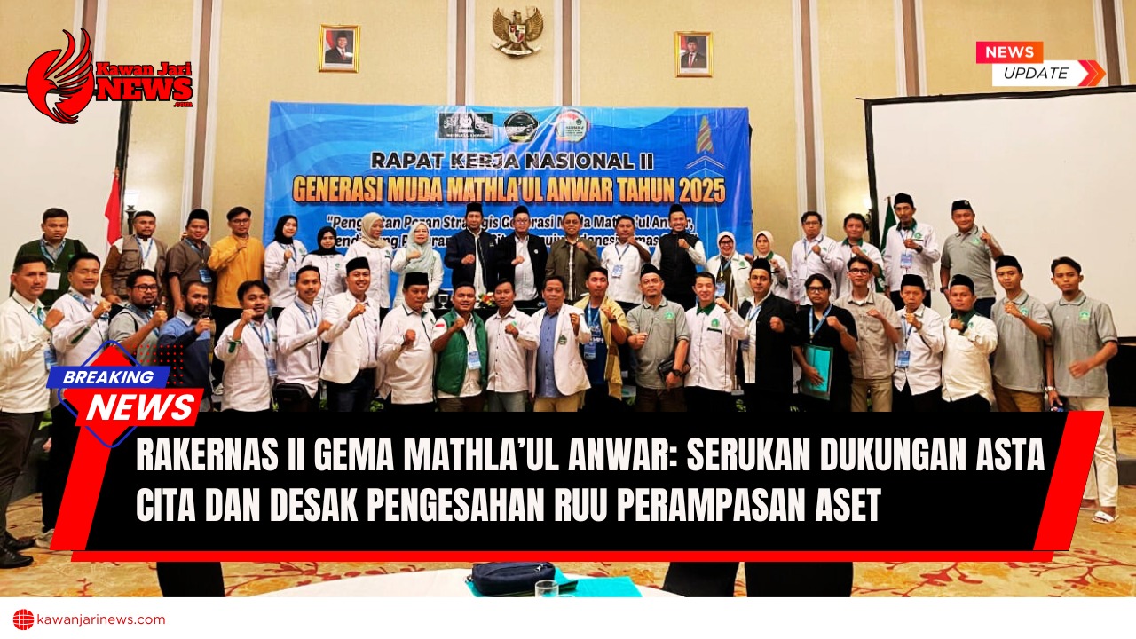 Doc. Pengurus DPP Generasi Muda Mathla’ul Anwar (GEMA MA) bersama perwakilan DPW dan DPD dari berbagai provinsi berfoto bersama usai pembukaan Rapat Kerja Nasional (Rakernas) II di Hotel Slipi, Jakarta. Rakernas ini mengusung tema “Penguatan Peran Strategis Generasi Muda Mathla’ul Anwar Mendukung Program Asta Cita Menuju Indonesia Emas 2045” dan dihadiri sejumlah tokoh nasional serta perwakilan kementerian. (Foto: Sugianto).