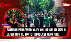 Doc. Sejumlah pengemudi ojek online menggelar aksi demonstrasi di depan Gedung DPR RI, Jakarta, Rabu (17/9/2025). Mereka menuntut regulasi yang adil, pengakuan sebagai pekerja formal, serta sistem bagi hasil 90% untuk pengemudi dan 10% untuk aplikator. (NR – KawanJariNews.com).