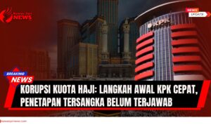 Doc. Ilustrasi berita dugaan korupsi kuota haji 2024. Tampak gedung Komisi Pemberantasan Korupsi (KPK) dipadukan dengan latar belakang kawasan Kakbah di Masjidil Haram, ilustrasi menggambarkan kasus yang diselidiki menyangkut penyelenggaraan ibadah haji. Gambar ini bersifat ilustratif dan tidak menggambarkan kejadian nyata di lapangan. Isu yang diangkat menyoroti dugaan penyalahgunaan kuota haji, praktik pungutan percepatan keberangkatan, serta keterlambatan KPK dalam menetapkan tersangka meski kasus sudah naik ke tahap penyidikan. (NR | KawanJariNews.com).