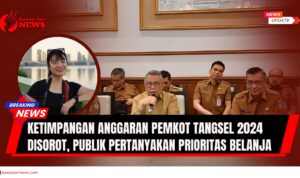 Doc. Wali Kota Tangerang Selatan Benyamin Davnie (tengah) memberikan keterangan pers didampingi jajaran pejabat Pemkot Tangsel terkait laporan keuangan tahun 2024. Laporan tersebut menuai kritik publik, termasuk dari figur publik Leony (inset), yang menyoroti ketimpangan alokasi anggaran daerah. (Doc. NR | kawanjarinews.com).