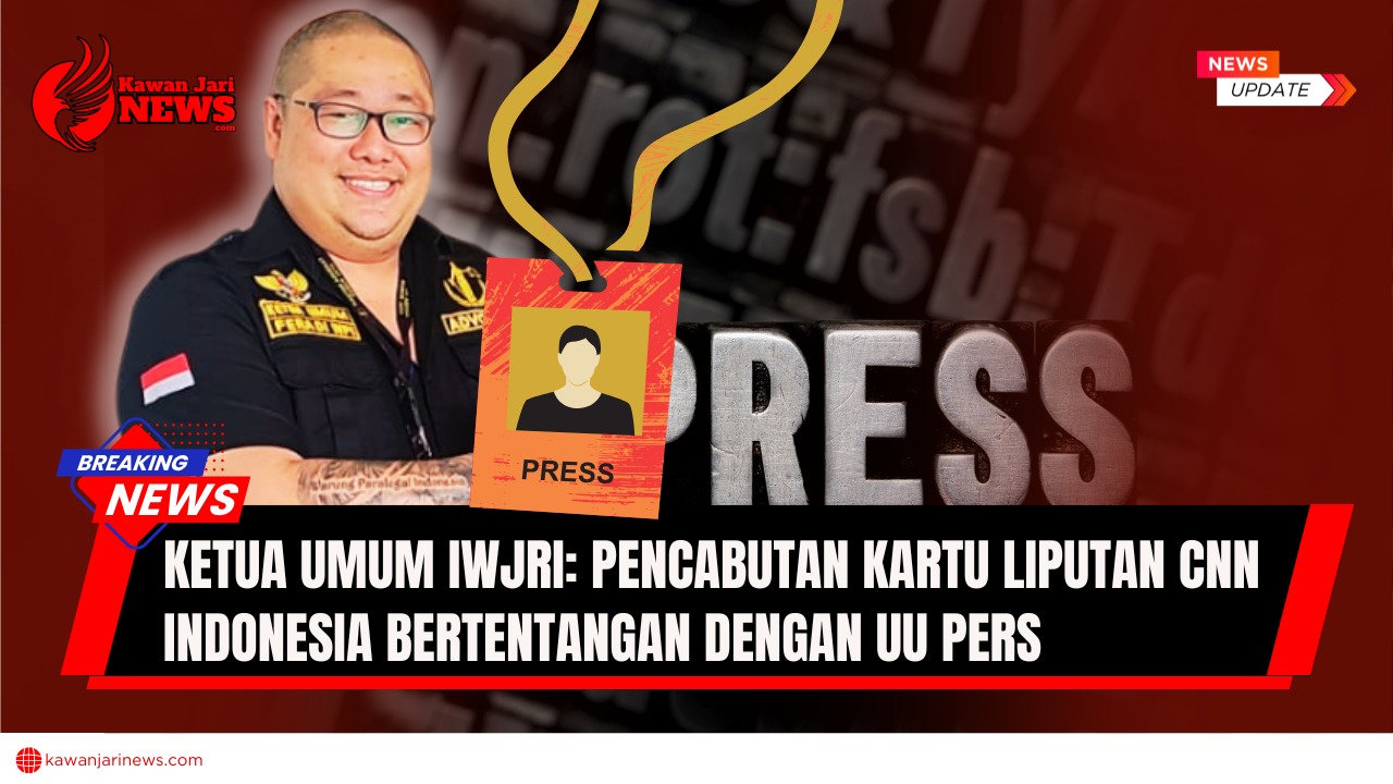 Doc. Ketua Umum Ikatan Wartawan Jagat Raya Indonesia, Donny Andretti, S.H., S.Kom., M.Kom., memberikan pernyataan terkait pencabutan kartu liputan jurnalis CNN Indonesia oleh Istana. (Foto: Nabila).
