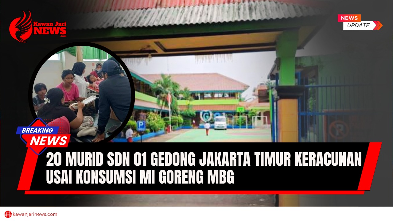 Doc. Gerbang SDN 01 Gedong, Jakarta Timur, lingkaran depan sejumlah murid diduga mengalami gejala keracunan setelah mengonsumsi mi goreng dari program Makan Bergizi Gratis (MBG). (NR – KawanJariNews.com).