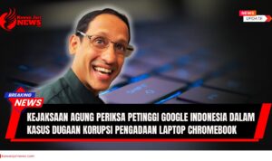 Doc. Ilustrasi — Nadiem Makarim tampak pada latar depan dengan bayangan papan ketik (keyboard) laptop di latar belakang. Gambar ini bersifat ilustratif dan tidak menggambarkan kejadian nyata. Ilustrasi ini digunakan untuk memberi konteks visual terkait isu hukum pengadaan laptop Chromebook, transparansi anggaran, serta akuntabilitas dalam pelaksanaan proyek pemerintah. (Doc. NR | kawanjarinews.com).