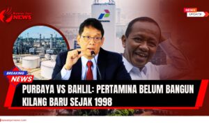 Doc. Ilustrasi perdebatan kebijakan energi nasional menampilkan latar belakang gedung Pertamina dengan klause depan berbentuk lingkaran yang memperlihatkan kilang minyak. Pada sisi kiri terlihat sosok Purbaya Yudhi Sadewa dan sisi kanan Bahlil Laha dalia, menggambarkan dinamika pandangan dua menteri terkait lambatnya pembangunan kilang baru di Indonesia. Gambar ini bersifat ilustratif dan tidak menggambarkan kejadian nyata, melainkan menekankan isu transparansi, akuntabilitas, dan efektivitas tata kelola energi nasional. (NR | KawanJariNews.com)