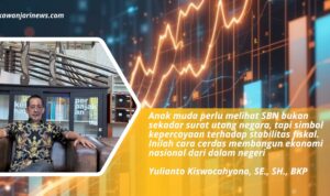 Doc. Yulianto Kiswocahyono, SE., SH., BKP, Ketua Komite Tetap Bidang Fiskal dan Moneter KADIN Jawa Timur, menekankan pentingnya literasi keuangan generasi muda dalam memahami SBN sebagai simbol kepercayaan terhadap stabilitas fiskal nasional. (Eko Wahyu | KawanJariNews.com).