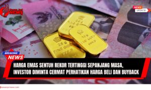 Doc. Ilustrasi emas batangan Antam yang ditumpuk di atas lembaran uang pecahan Rp100.000. Visual ini menggambarkan pergerakan harga emas di tengah dinamika ekonomi nasional dan fluktuasi nilai tukar rupiah terhadap dolar AS. Gambar ini bersifat ilustratif. Ilustrasi digunakan untuk memberikan konteks isu ekonomi, investasi masyarakat, dan stabilitas nilai tukar rupiah. (NR | KawanJariNews.com).