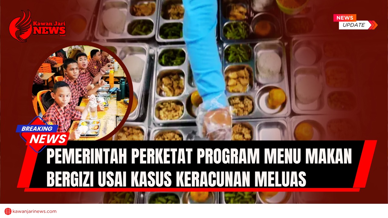 Doc. Beberapa siswa menikmati hidangan dalam program Menu Makan Bergizi (MBG) dengan latar rantang berisi menu sehat yang menjadi bagian dari distribusi makanan bergizi di sekolah. (NR | KawanJariNews.com).