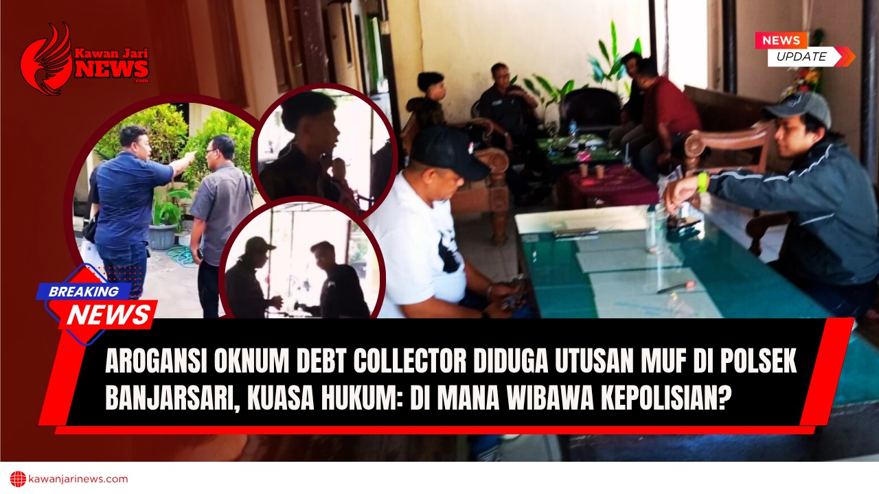 Doc. Pada latar belakang foto tampak situasi saat M. Arifin, S.H., M.H. selaku kuasa hukum melakukan diskusi dengan pihak debt collector di area Polsek Banjarsari, Surakarta. Pada kolase lingkaran sisi kiri, terlihat momen ketika terjadi ketegangan dan Arifin mendapat perlakuan tidak sopan berupa bentakan dari oknum DC. Sementara pada kolase lingkaran di sampingnya, terlihat suasana tegang yang terjadi sesaat setelah insiden tersebut. (Foto: Wakid).