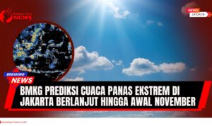 Doc. Ilustrasi pemberitaan mengenai cuaca panas ekstrem di Jakarta, menampilkan peta cuaca Indonesia dan terik matahari di langit cerah sebagai latar belakang. Gambar ini merepresentasikan kondisi suhu udara tinggi yang tengah terjadi dan menjadi perhatian BMKG. (Ilustrasi ini tidak menggambarkan kejadian nyata, melainkan konteks isu cuaca ekstrem dan peringatan dini terhadap masyarakat. (NR | KawanJariNews.com).