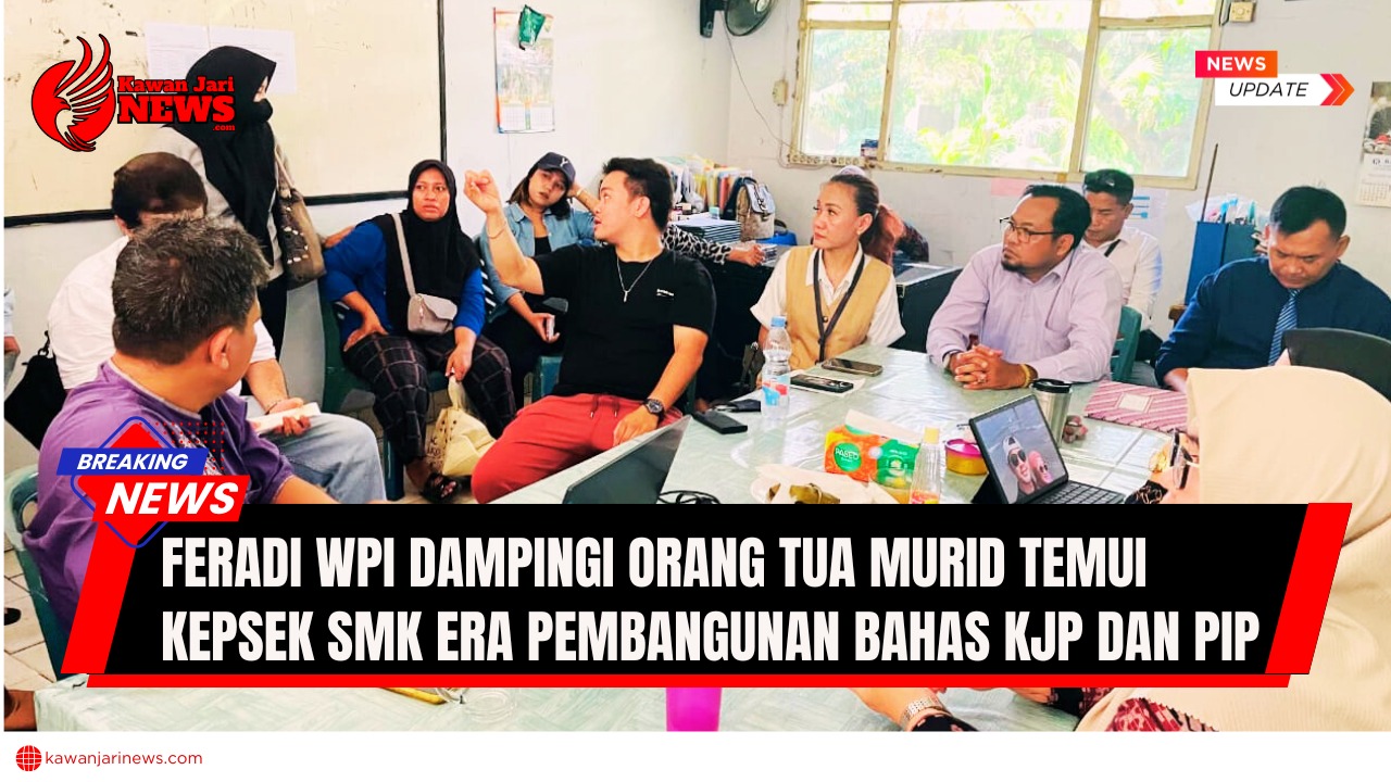 Doc. Suasana pertemuan antara orang tua murid dengan pihak SMK Era Pembangunan yang turut didampingi oleh pengurus FERADI WPI DKI Jakarta dan Jawa Barat, di ruang pertemuan sekolah, Jakarta Timur, Jumat (17/10/2025). Pertemuan membahas penyelesaian dugaan penahanan KJP, PIP, dan ijazah siswa serta menghasilkan beberapa kesepakatan bersama antara pihak sekolah dan orang tua murid. (Foto: Boy Hutasoi | Kontributor – KawanJariNews.com).