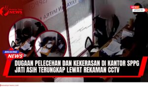 Doc. Beberapa tangkapan layar dari rekaman CCTV di kantor Satuan Pelaksana Program Gizi (SPPG) Jati Asih, Kota Bekasi, memperlihatkan momen dugaan kekerasan dan perlakuan tidak menyenangkan terhadap staf perempuan oleh kepala kantor, Muhammad Kevin Pradana. Dalam rekaman tersebut, terlihat interaksi yang berlangsung di area kantor pada tanggal 6, 9, dan 15 Oktober 2025, termasuk adegan saat korban berusaha menghindar dari pelaku serta keributan yang terjadi di ruang kerja. (Sumber Foto: Pintasan Media & GO NEWS).