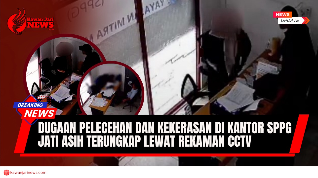 Doc. Beberapa tangkapan layar dari rekaman CCTV di kantor Satuan Pelaksana Program Gizi (SPPG) Jati Asih, Kota Bekasi, memperlihatkan momen dugaan kekerasan dan perlakuan tidak menyenangkan terhadap staf perempuan oleh kepala kantor, Muhammad Kevin Pradana. Dalam rekaman tersebut, terlihat interaksi yang berlangsung di area kantor pada tanggal 6, 9, dan 15 Oktober 2025, termasuk adegan saat korban berusaha menghindar dari pelaku serta keributan yang terjadi di ruang kerja. (Sumber Foto: Pintasan Media & GO NEWS).