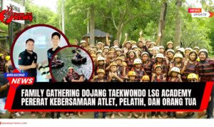 Doc. Kegiatan Family Gathering Dojang Taekwondo LSG Academy Kota Semarang di Obyek Wisata Rivermoon, Klaten, Jawa Tengah. Terlihat pelatih menyerahkan hadiah kepada atlet Jurdan Syaifullah Affandy atas prestasinya meraih empat medali sepanjang tahun 2025, disertai momen keseruan peserta saat mengikuti kegiatan river tubing menyusuri derasnya aliran sungai. (Foto: Eko Affandy).