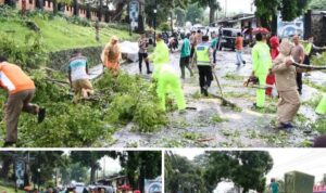 Doc. Kondisi sejumlah titik di Kota Salatiga setelah diterjang hujan deras disertai angin kencang, Selasa (4/11/2025). Terlihat petugas gabungan BPBD, TNI–Polri, dan relawan mengevakuasi pohon tumbang di beberapa ruas jalan serta membantu warga memperbaiki atap rumah yang rusak. Tidak ada korban jiwa dalam peristiwa ini. (Foto: W. Wisnu).