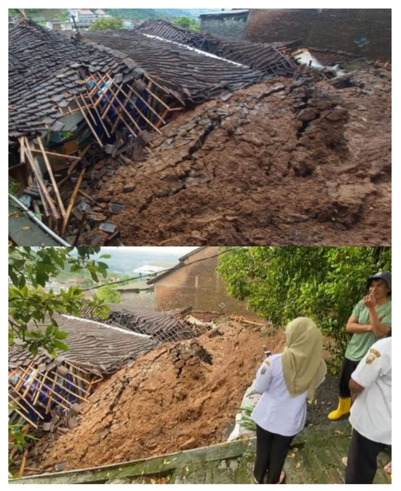 Doc. Kondisi rumah pasangan lansia Jas’an dan Sumiati di Dusun Siroto, Desa Nyatnyono, Kecamatan Ungaran Barat, Kabupaten Semarang, rusak berat setelah tertimpa longsoran talud setinggi delapan meter, Rabu (5/11/2025). (Foto: Wisnu).