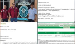 Doc. Advokat Donny Andretti (tengah) bersama tim hukum Subur Jaya Law Firm – FERADI WPI berpose di depan Kantor Pengadilan Negeri Sukadana, Lampung Timur, usai mengajukan berkas kasasi atas nama klien M. Umar Bin Abu Tholib. (Sumber: Dokumentasi Tim Hukum/Subur Jaya Law Firm – FERADI WPI).