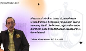 Doc. Ketua Komite Tetap Bidang Fiskal dan Moneter KADIN Jawa Timur, Yulianto Kiswocahyono, S.E., S.H., BKP, saat memberikan penjelasan mengenai pentingnya konsistensi kebijakan fiskal dan kepastian hukum dalam mendukung pencapaian target penerimaan pajak tahun 2025. (Foto: Eko Wahyu | KawanJariNews.com).