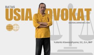 Doc. Yulianto Kiswocahyono, S.E., S.H., BKP dalam materi visual bertema batas usia advokat yang ditampilkan untuk mengilustrasikan pandangannya terkait wacana revisi UU Advokat. (Foto: Eko Wahyu).
