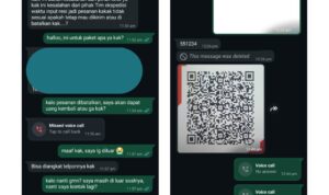 Doc. Tangkapan layar percakapan WhatsApp antara korban dan pelaku yang menunjukkan rangkaian instruksi serta permintaan pembayaran QRIS dalam modus penipuan berkedok paket salah kirim. (Foto: David Agus Winoto).