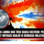 Doc. Ilustrasi peta anomali suhu laut dan cuaca hujan lebat yang menggambarkan dampak fenomena Lanina terhadap peningkatan curah hujan di Indonesia. Pemerintah memperkuat langkah mitigasi banjir di berbagai wilayah sebagai respons atas potensi cuaca ekstrem. (Sumber BMKG).