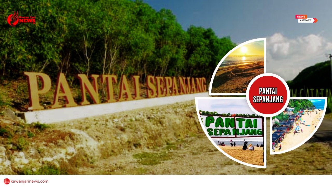 Doc. Suasana ikon tulisan “Pantai Sepanjang” dan panorama kawasan wisata Pantai Sepanjang, Gunungkidul, yang menjadi pusat perayaan malam Tahun Baru 2026. Tampak area pantai dan aktivitas wisata yang menjadi daya tarik bagi pengunjung sepanjang libur akhir tahun. (NR).