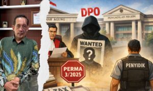 Doc. Advokat dan Konsultan Pajak Yulianto Kiswocahyono, S.E., S.H., BKP (kiri), bersama ilustrasi visual yang menggambarkan konteks penerapan PERMA Nomor 3 Tahun 2025 terkait penanganan perkara pidana pajak, praperadilan, dan ketentuan terhadap tersangka berstatus DPO. Ilustrasi digunakan sebagai pendukung visual pemberitaan dan bukan representasi kasus atau individu tertentu. (Foto: Eko Wahyu).