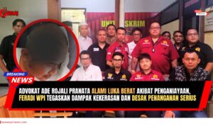 Doc. Tim FERADI WPI saat berada di lokasi pendampingan sebagai bagian dari pengawalan dan perhatian organisasi terhadap perkara penganiayaan yang menimpa salah satu anggotanya. Pada kolase berbentuk lingkaran ditampilkan kondisi terkini korban, Advokat Ade Rojali Pranata, S.H., M.H., saat menjalani perawatan di rumah sakit. Area luka pada foto korban diburamkan (blur) dan ditampilkan secara terbatas serta proporsional sebagai bagian dari informasi publik, dengan tetap mempertimbangkan aspek kemanusiaan, Kode Etik Jurnalistik, asas praduga tak bersalah, serta perlindungan terhadap privasi korban. (Foto: Wilma).