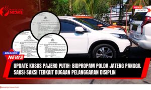 Doc. Mobil Mitsubishi Pajero yang menjadi objek pemberitaan terkait dugaan perampasan dan penanganan oleh aparat. Pada close-up lingkaran bagian depan ditampilkan tangkapan layar Surat Panggilan dari Bidang Profesi dan Pengamanan (Bidpropam) Polda Jawa Tengah sebagai bagian dari proses klarifikasi dan pemeriksaan internal atas laporan yang diajukan. (Foto: FERADI WPI Official).