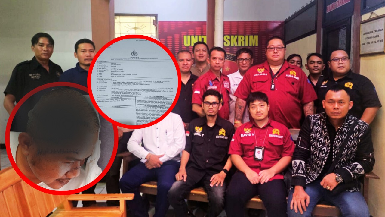 Doc. Tim hukum FERADI WPI saat melakukan pendampingan dan pengawalan perkara penganiayaan terhadap salah satu anggotanya. Pada kolase berbentuk lingkaran ditampilkan kondisi terkini korban, Advokat Ade Rojali Pranata, S.H., M.H., dengan area luka di bagian kepala yang diburamkan (blur) guna menjaga etika jurnalistik, aspek kemanusiaan, serta perlindungan privasi korban. Salah satu gambar lainnya menampilkan tangkapan layar dokumen kepolisian sebagai bagian dari informasi pendukung yang relevan dengan proses penanganan perkara. (Foto: Tim FERADI WPI).