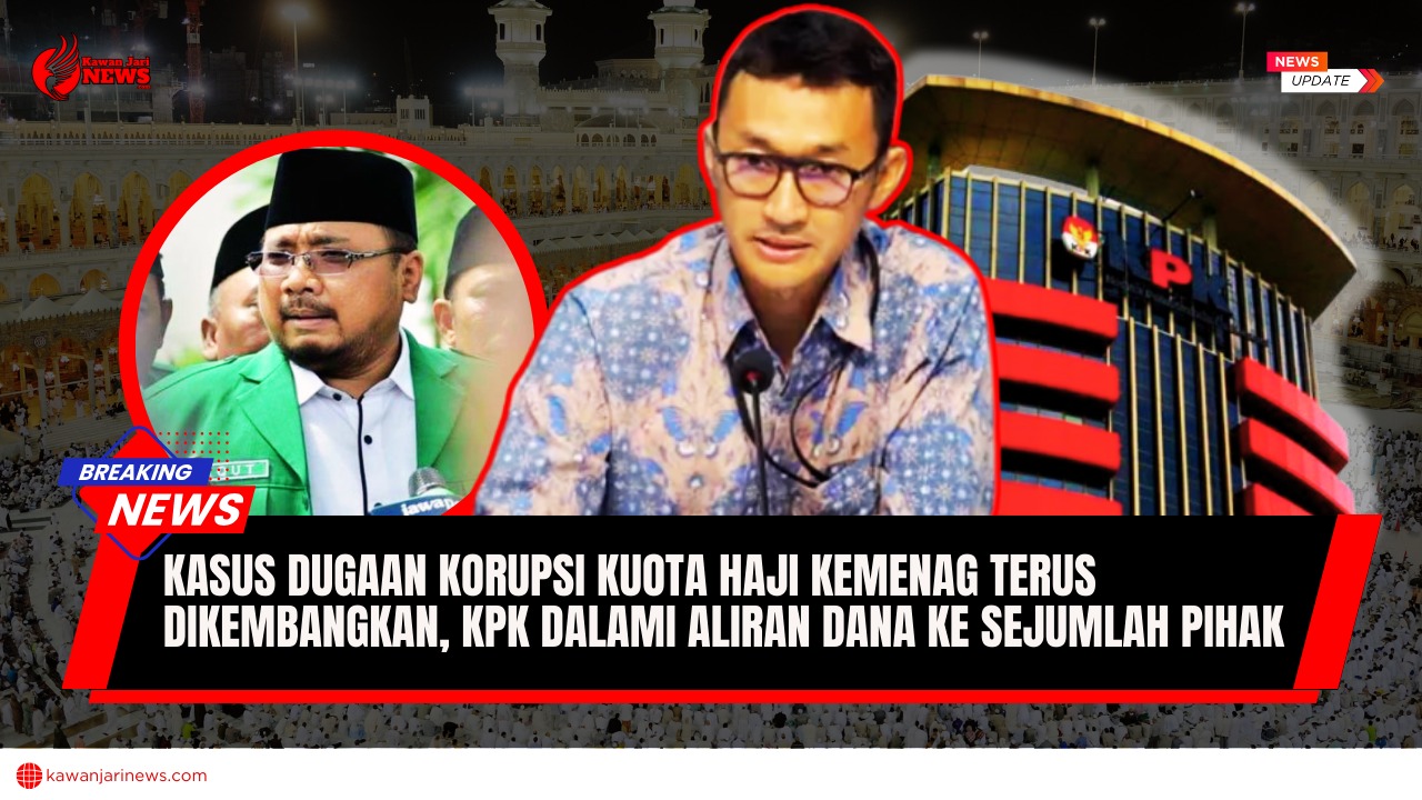 Doc. Ilustrasi pemberitaan kasus dugaan korupsi kuota haji di Kementerian Agama. Pada lingkaran ditampilkan Yaqut Cholil Qoumas, sementara pada crop samping ditampilkan Juru Bicara KPK Budi Prasetyo yang menyampaikan keterangan resmi terkait perkembangan penyidikan. Gambar ini bersifat ilustrasi dan digunakan untuk kepentingan pemberitaan. (ilustrasi: NR).